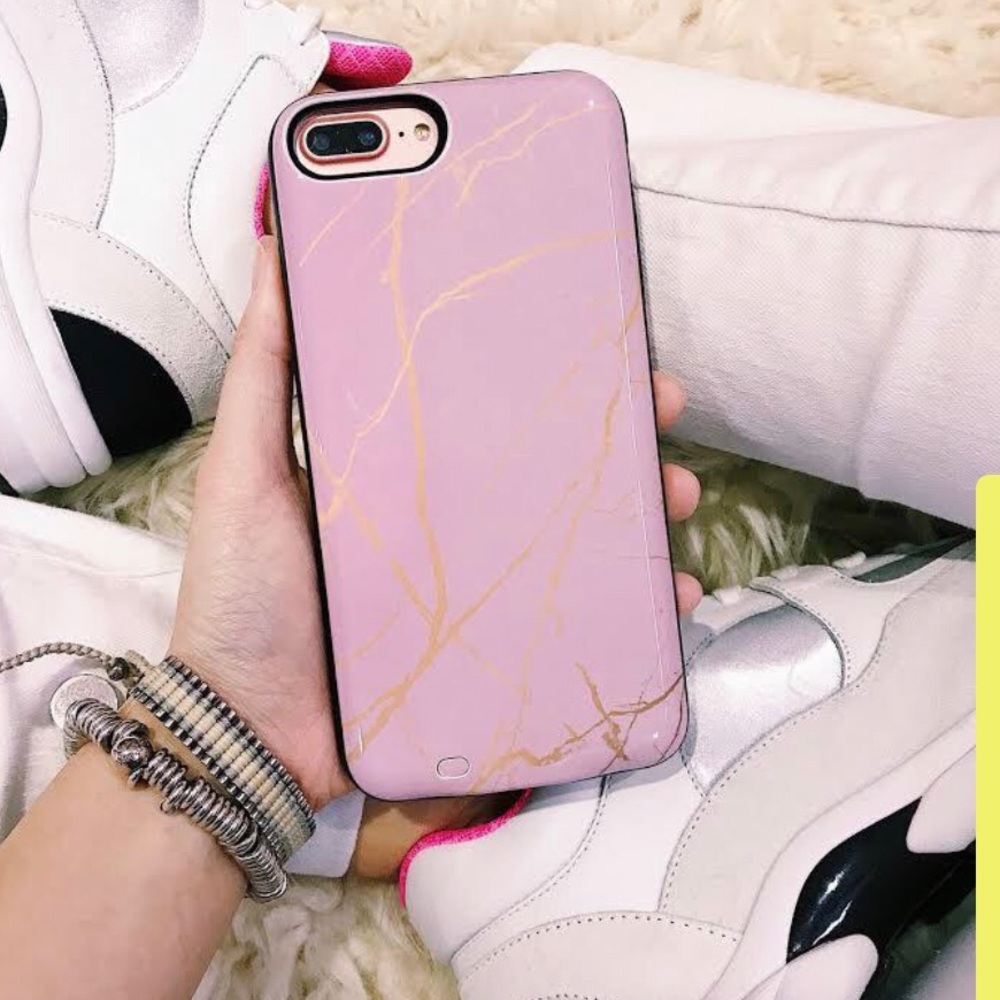 iPhone X Peach and Gold Marble Battery Case
